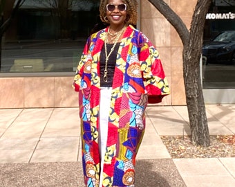 Khalila Women’s African Kimono Jacket Ankara Print Long Jacket African Cotton Kimono