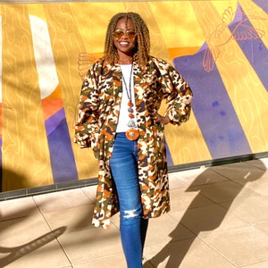 Genie Ankara Kimono Jacket Kimono Robe Women African Print Duster with Pockets Camouflage Kimono XS - Plus Size Kimonos