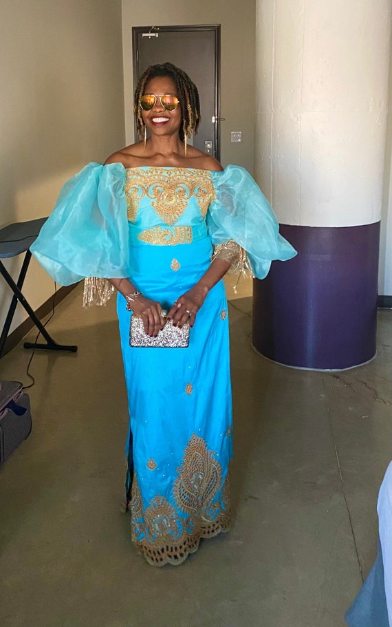 Blue Lace Maxi Dress, Gold Embroidery, Nigerian Style - Etsy New Zealand