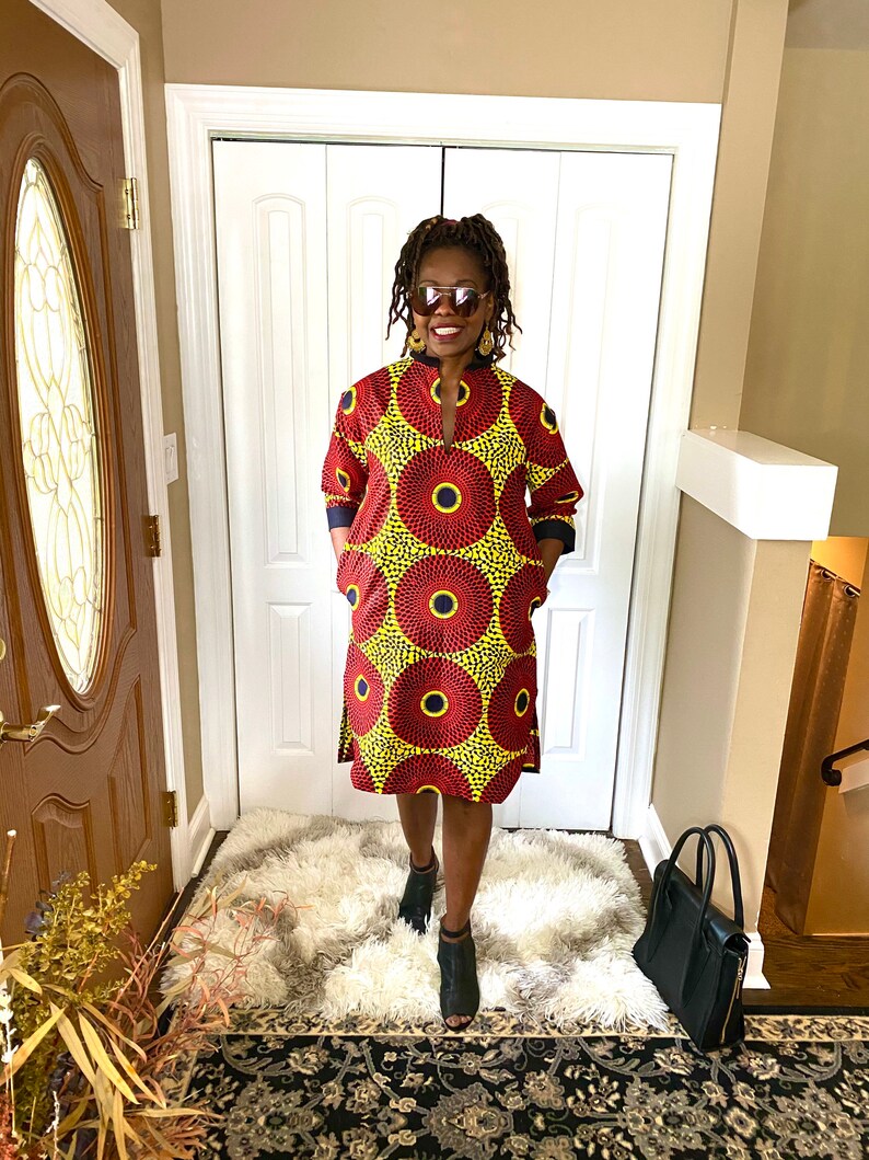 New Office Dress Women\u2019s Midi Dress Kaftan Dress with Pockets African Clothing Shirt Dress Elegant Dress