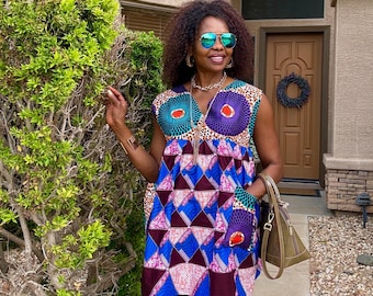 Ana Ankara Women's Top Loose Casual African Print Blouse Kaftan Tops for Women Ankara Clothing With Pockets XS-3XL Available