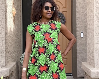 Nora African Ankara Women's Top Loose Casual African Print Blouse Kaftan Tops for Women Ankara Clothing in Orange and Green Colors XS-3XL