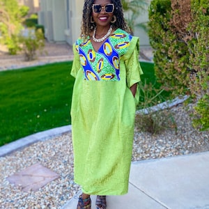 Robes Pam pour femmes Robes amples pour femmes Robe Ankara Vert Vêtements africains Robe imprimée africaine Tailles TP-Plus