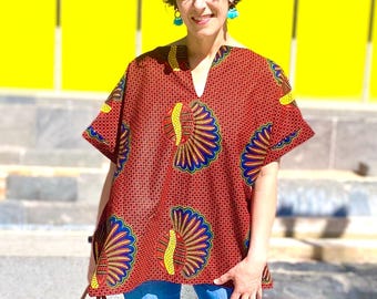 Nora African Print Top With Side Slits XS- Plus Sizes