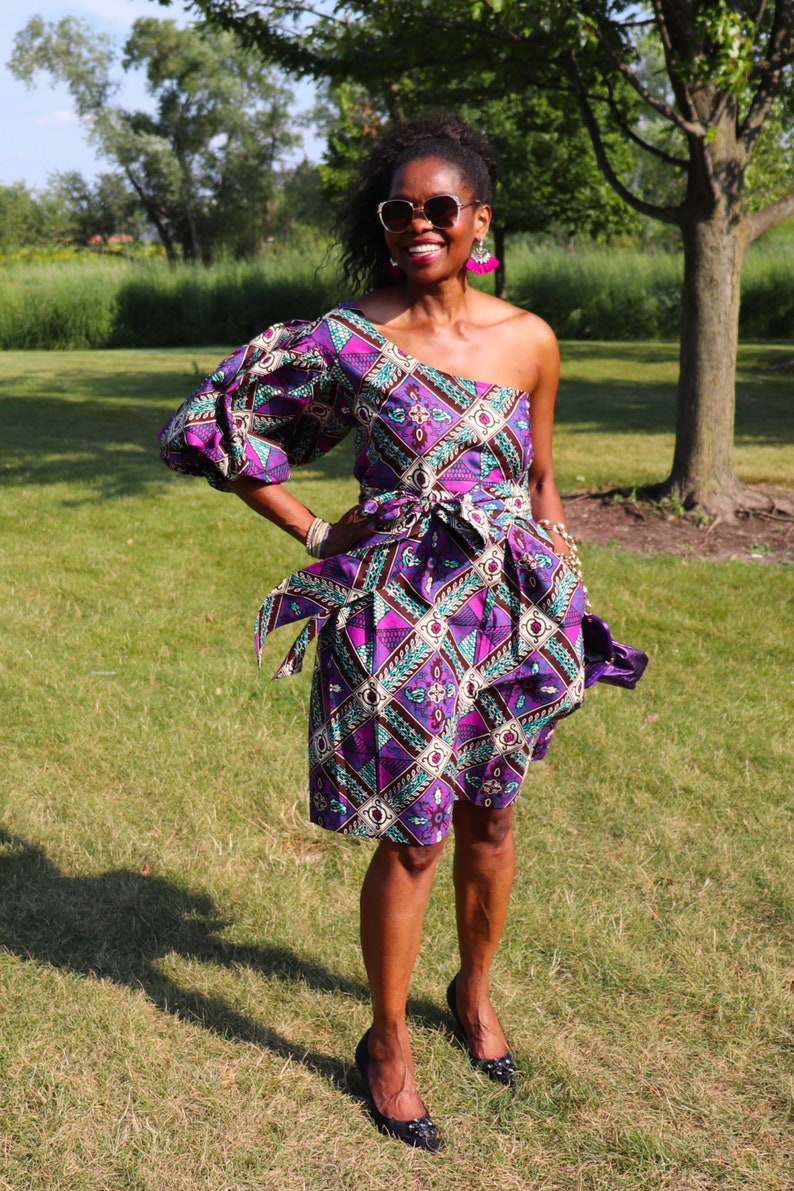 African Dress with One Shoulder African Clothing Elegant Dress for Women Ankara Midi Dress for Party African Fashion