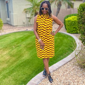 Tolu Women Loose Dresses, Bow Neck Tie African Clothing, African Print  Dress, Plus Size Dress, Ankara Dress, Ankara Print Dress XS-Plus