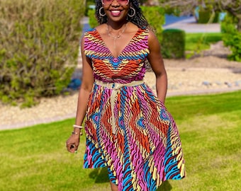 Dunie African Print Dress For Women, Colorful Ankara Clothing For Women, US XS-Plus Sizes