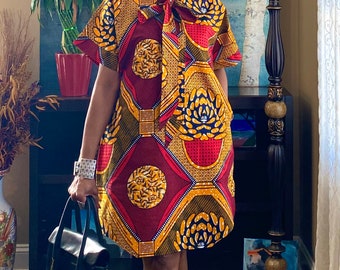 Jodi African Print Dress,  Midi Ankara Dress,  XS-Plus Sizes