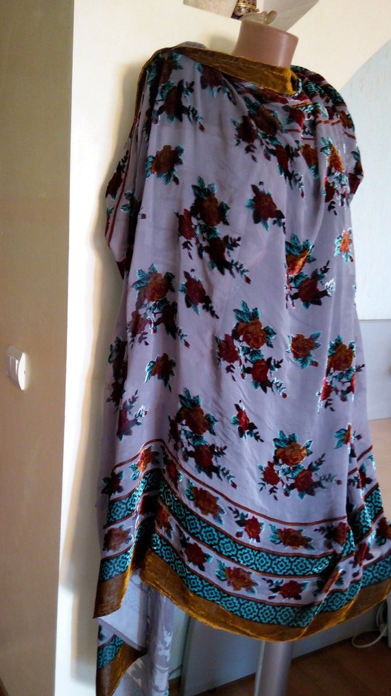 Velvet floral scarf Silk scarf stole gift Big scar