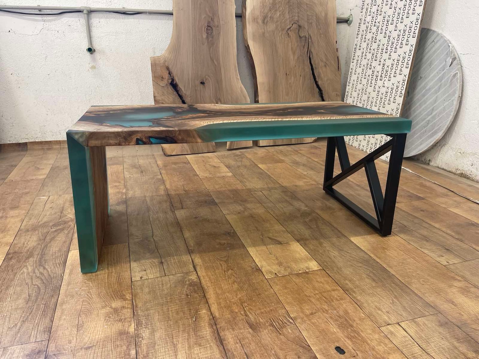 Waterfall River Table Made of Walnut Wood and Turquoise Epoxy Resin ...