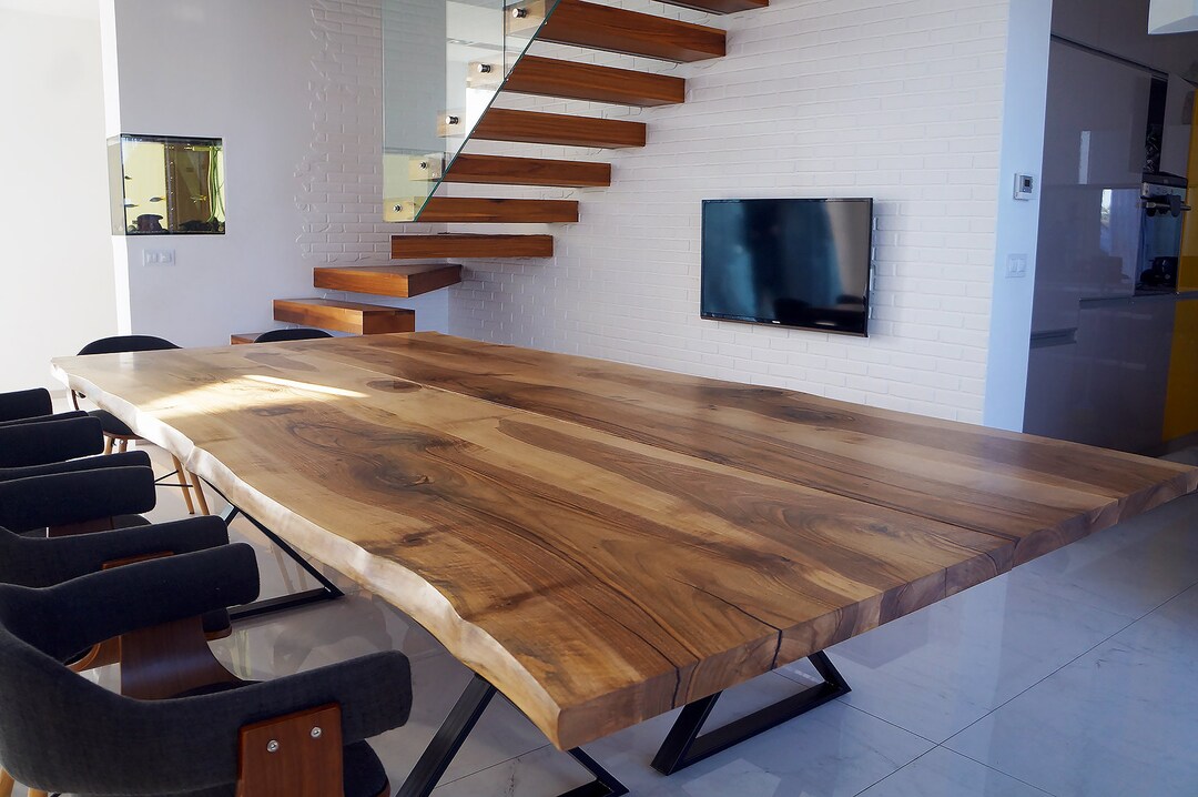 118 Large Walnut Wood Live Edge Dining Table Conference Table