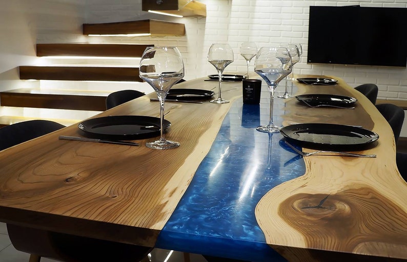 Epoxy River Wooden Dining Table Top made of Acacia Wood Length