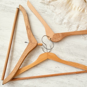 Set of 3 vintage wooden Clothes hangers//metal hooks//Rustic hanger//Pants clothes hangers//Antique Fashion //1950s-Clothes wooden Hanger//
