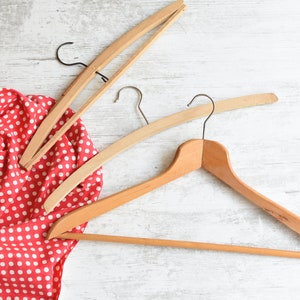 Set of 3 vintage wooden Clothes hangers//metal hooks//Rustic hanger//Pants clothes hangers//Antique Fashion //1950s-Clothes wooden Hanger//