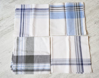 NEVER USED=Vintage Set of 4 New Men's Handkerchief//100% cotton//Pocket Square//handkerchief Men's//organic cotton hankie/mouchoir coton bio