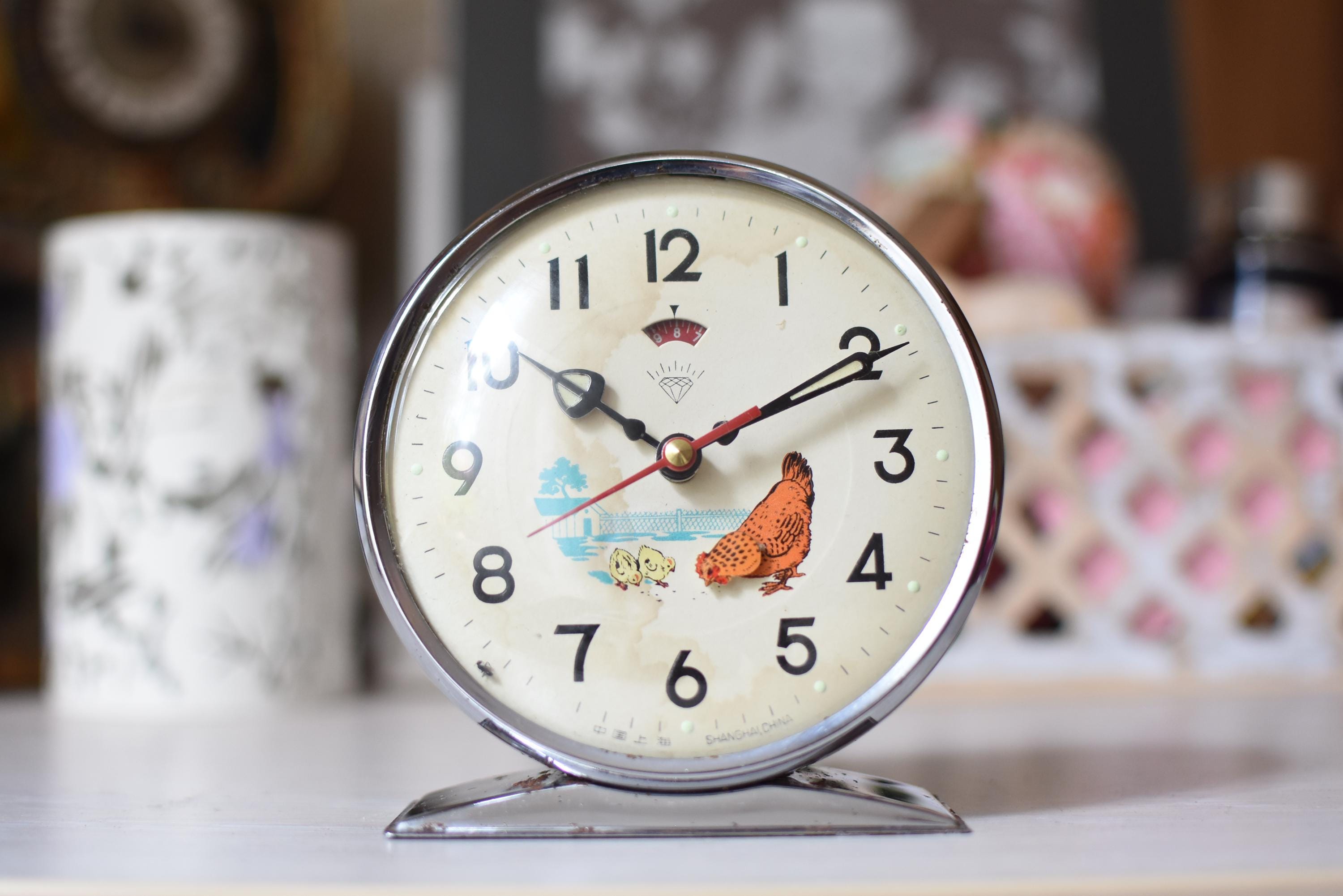 Vintage Mechan Animated Alarm Clock//chinese Alarm Clock 60s