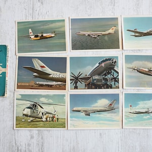 Conjunto raro de 9 cartões postais vintage 40º aniversário da Aeroflot (1923-1963) // Conjunto de 9 cartões postais URSS/Companhias aéreas soviéticas // Cartões postais colecionáveis