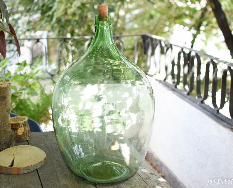 Vintage Large XXL Green Glass Demijohn 30 liters//wine Demijohns//French glass demijohn carboy wine bottle//Antique Wine Demi John// image 1