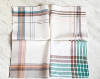 NEVER USED=Vintage Set of 4 New Men's Handkerchief//100% cotton//Pocket Square//handkerchief Men's//organic cotton hankie/mouchoir coton bio