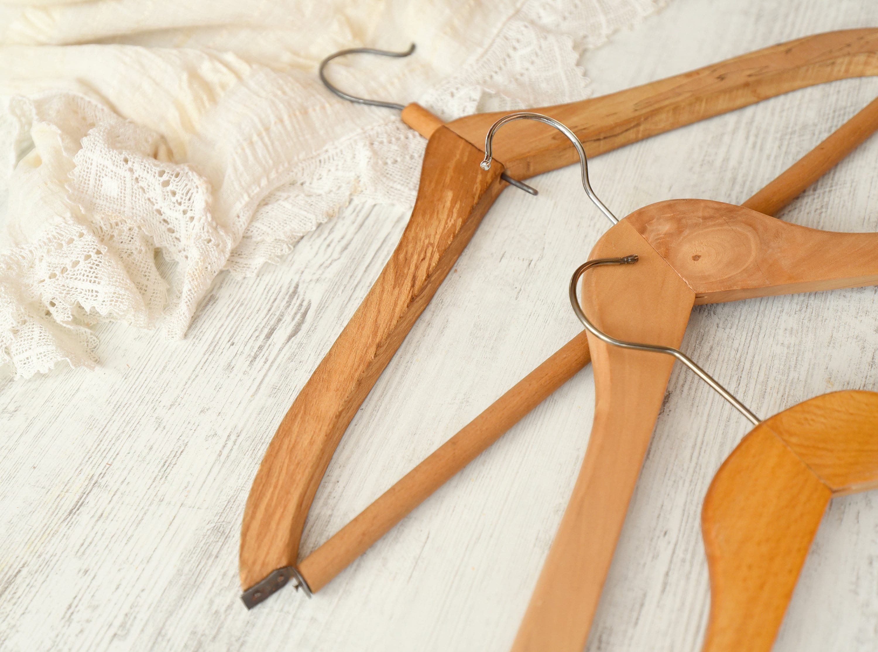 Set of 3 Vintage Wooden Clothes Hangers//metal Hooks//rustic