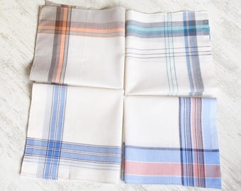 NEVER USED=Vintage Set of 4 New Men's Handkerchief//100% cotton//Pocket Square//handkerchief Men's//organic cotton hankie/mouchoir coton bio