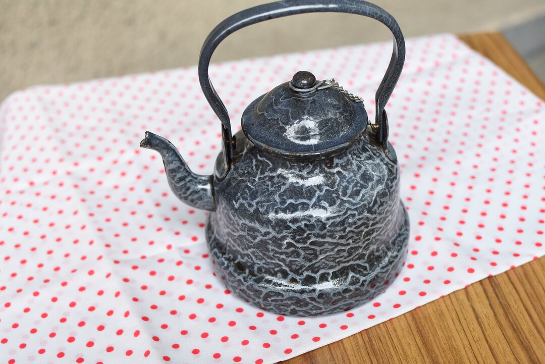 Vintage Gray Enamel Teapot/enamelware Kettle/rustic Tea Kettle/enamel ...