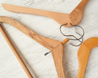 Set of 3 Vintage Wooden Clothes Hangers//metal Hooks//rustic