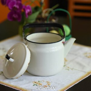 Vintage White Enamel Teapot/rustic Tea Kettle//farmhouse Decor/vintage ...