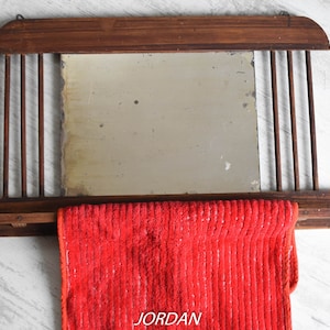 Vintage Wooden Mirror with Towel Hanger//Primitive Bathroom Cabinet/Handmade with Mirror wood//Old Wooden Mirror//Wooden Mirror Wall hanging