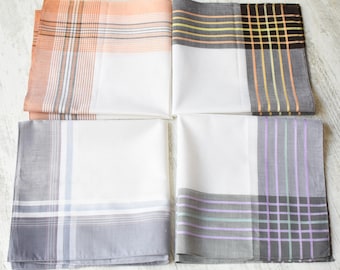NEVER USED=Vintage Set of 4 New Men's Handkerchief//100% cotton//Pocket Square//handkerchief Men's//organic cotton hankie/mouchoir coton bio
