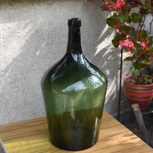 Vintage Large XXL Green Glass Demijohn 18 liters//wine Demijohns//French glass demijohn carboy wine bottle//Antique Wine Demi John//