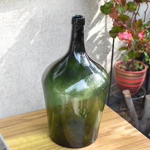 Vintage Large XXL Green Glass Demijohn 18 liters//wine Demijohns//French glass demijohn carboy wine bottle//Antique Wine Demi John//