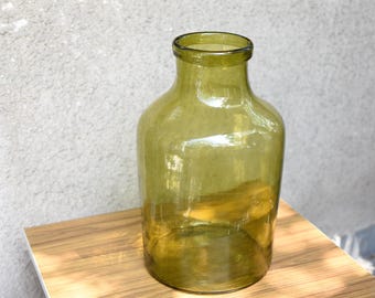 Vintage beautiful Green XXL Large European Pickling Jar/Antique glass spice jar/Farmhouse Kitchen/Old Glass Cans/Glass House Terrarium