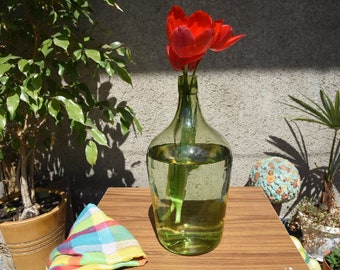 Vintage Green Glass Demijohn 3,5 liters//wine Demijohns//French glass demijohn carboy wine bottle//Antique Wine Demi John//