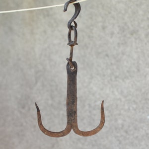 Antique butcher hooks//Old meat hooks//Primitive Hanger//Iron Hook//Vintage hand forged iron hooks//Butcher hook  hand-forged 1900,s.