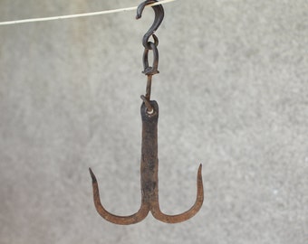 Antique butcher hooks//Old meat hooks//Primitive Hanger//Iron Hook//Vintage hand forged iron hooks//Butcher hook  hand-forged 1900,s.