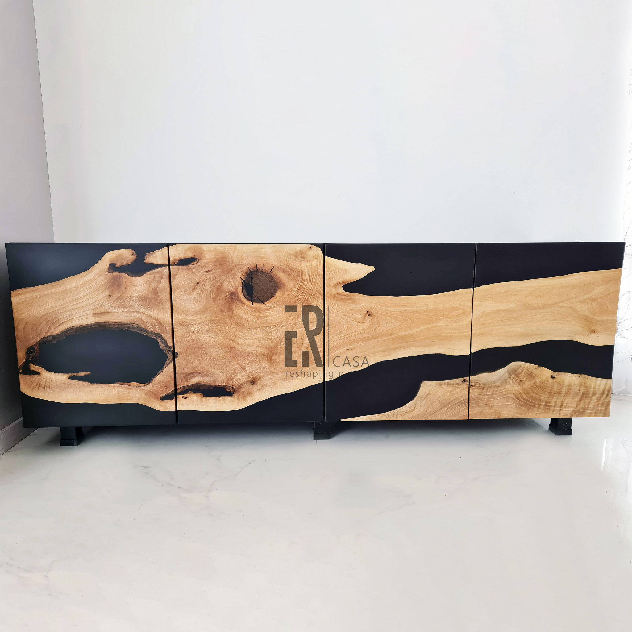 Walnut and Black Epoxy ,media Console, Sideboard, TV Unit, Luxury