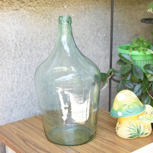 Vintage XXL Large Green Glass Demijohn 10 liters//wine Demijohns//French glass demijohn carboy wine bottle//Antique Wine Demi John//
