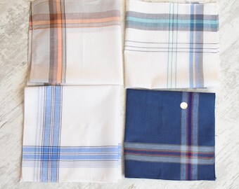 NEVER USED=Vintage Set of 4 New Men's Handkerchief//100% cotton//Pocket Square//handkerchief Men's//organic cotton hankie/mouchoir coton bio