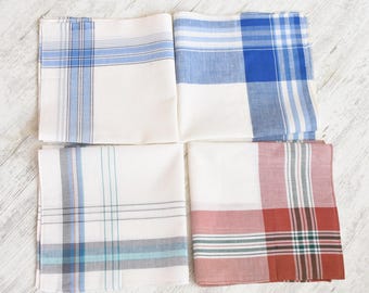 NEVER USED=Vintage Set of 4 New Men's Handkerchief//100% cotton//Pocket Square//handkerchief Men's//organic cotton hankie/mouchoir coton bio