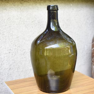 Vintage Large XXL Green Glass Demijohn 10 liters//wine Demijohns//French glass demijohn carboy wine bottle//Antique Wine Demi John//