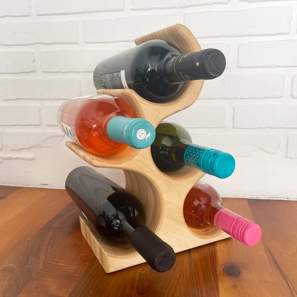 Porte-bouteilles en bois / Casier à bouteilles en bois / Casier à bouteilles sur pied pour 5 bouteilles / Porte-bouteilles de vin / Arbre à vin en bois / Casier à bouteilles unique / Rangement pour le vin