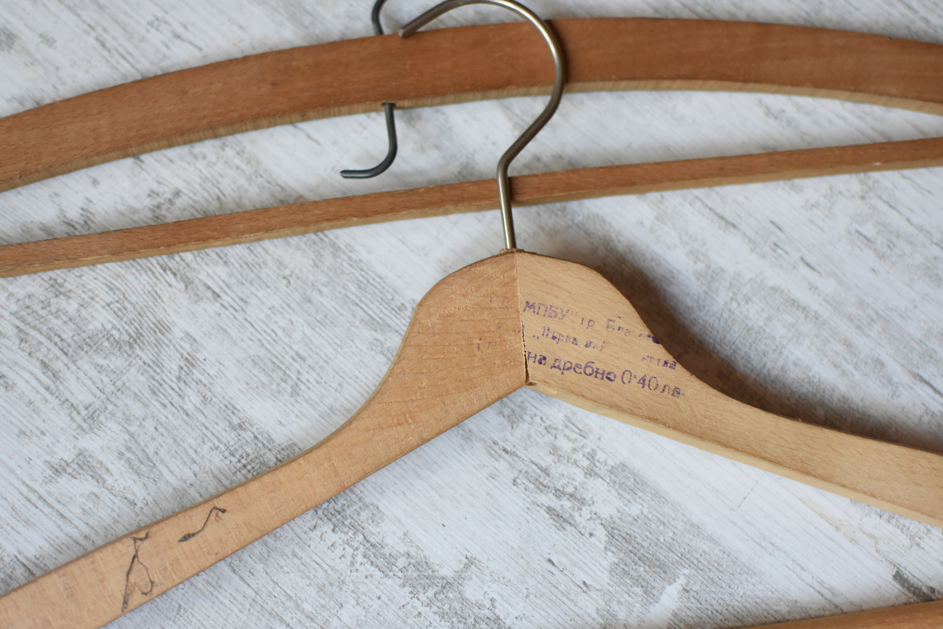 Set of 2 Vintage Wooden Clothes Hangers//metal Hooks//rustic