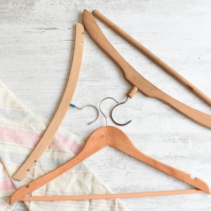 Set of 3 vintage wooden Clothes hangers//metal hooks//Rustic hanger//Pants clothes hangers//Antique Fashion //1950s-Clothes wooden Hanger//