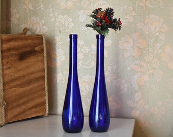 Vintage Cobalt Blue glass Bottle//Blue glass old bottle vase//Blue glass demijohn//Bottle Antique Glass//Home decor vase//Rare Uniquе Vase