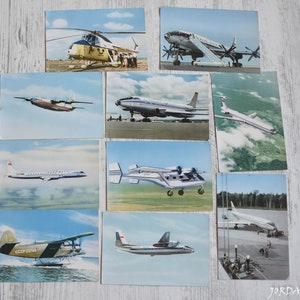 Raro conjunto de 10 postales antiguas de la aviación rusa Aeroflot // Postales antiguas soviéticas de los años 70 // Postales de la URSS // Postales coleccionables