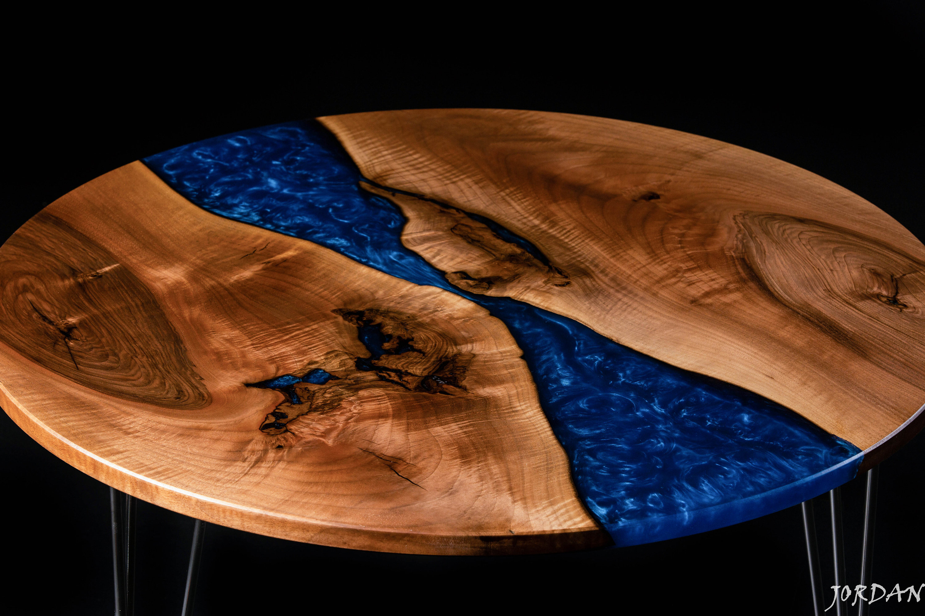 Table Ronde En Résine Époxy Noyer/Table Basse River Blue Live Edge/Table Résine//Fini Avec De L'huile Cire Osmo//Nouvelle Table Résine/Table Blue
