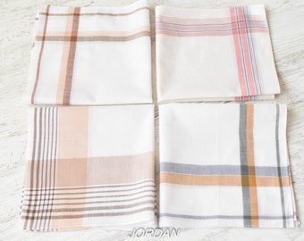 NEVER USED=Vintage Set of 4 New Men's Handkerchief//100% cotton//Pocket Square//handkerchief Men's//organic cotton hankie/mouchoir coton bio