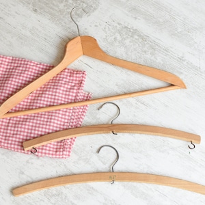 Set of 3 vintage wooden Clothes hangers//metal hooks//Rustic hanger//Pants clothes hangers//Antique Fashion //1950s-Clothes wooden Hanger//