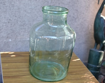 Vintage beautiful Light green XXL Large European Pickling Jar/Antique glass spice jar/Farmhouse Kitchen/Old Glass Cans/Glass House Terrarium